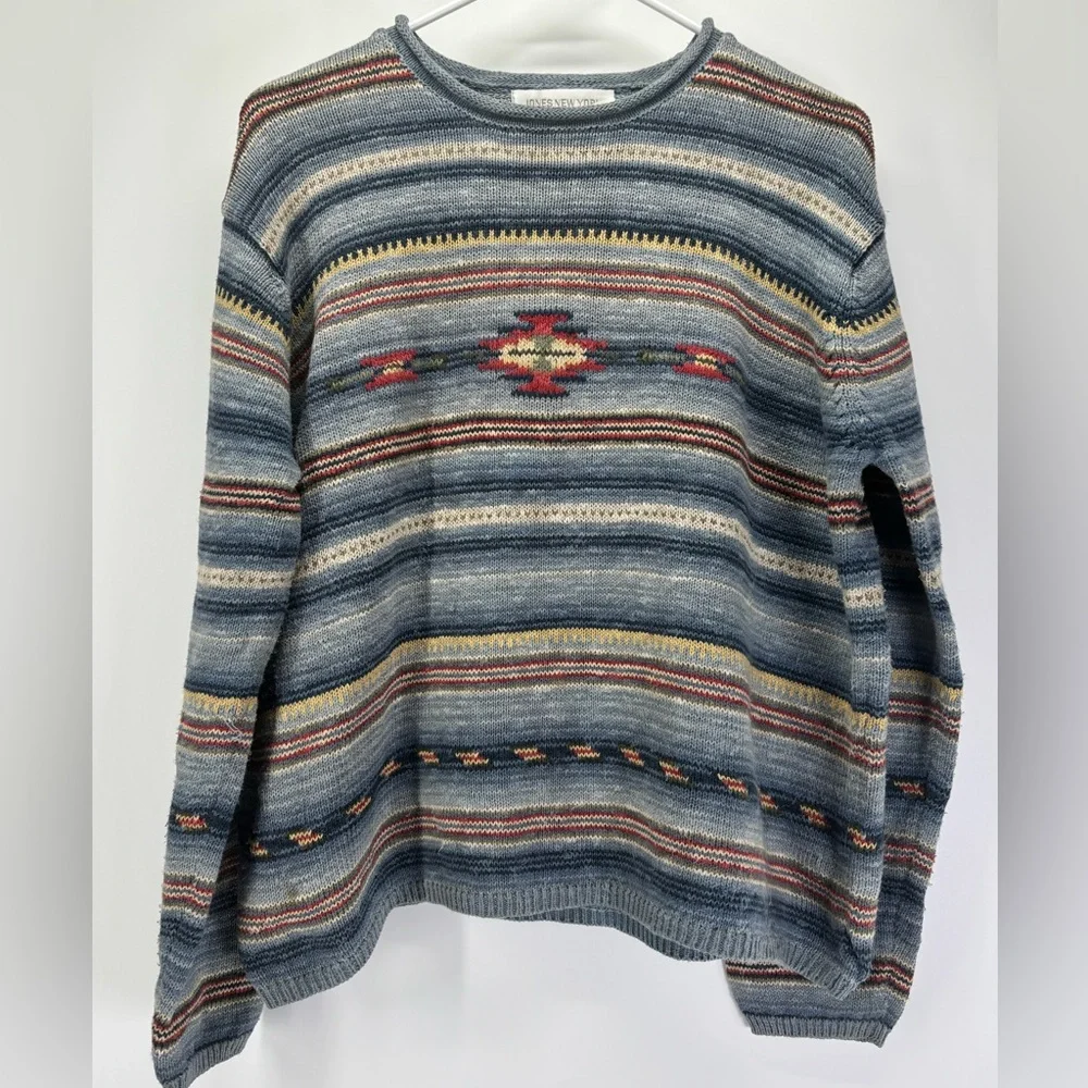 Vintage 90s Jones New York striped knit southwestern sweater Large
